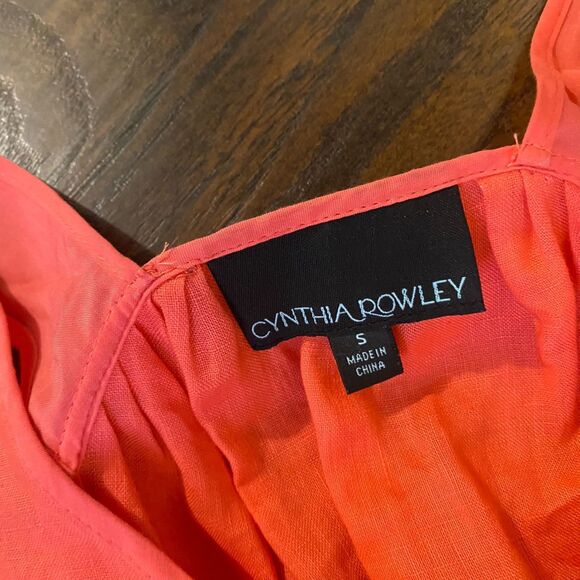 Cynthia Rowley size Small Linen Blend Bright Colorful Orange Maxi Sundress - Picture 6 of 8